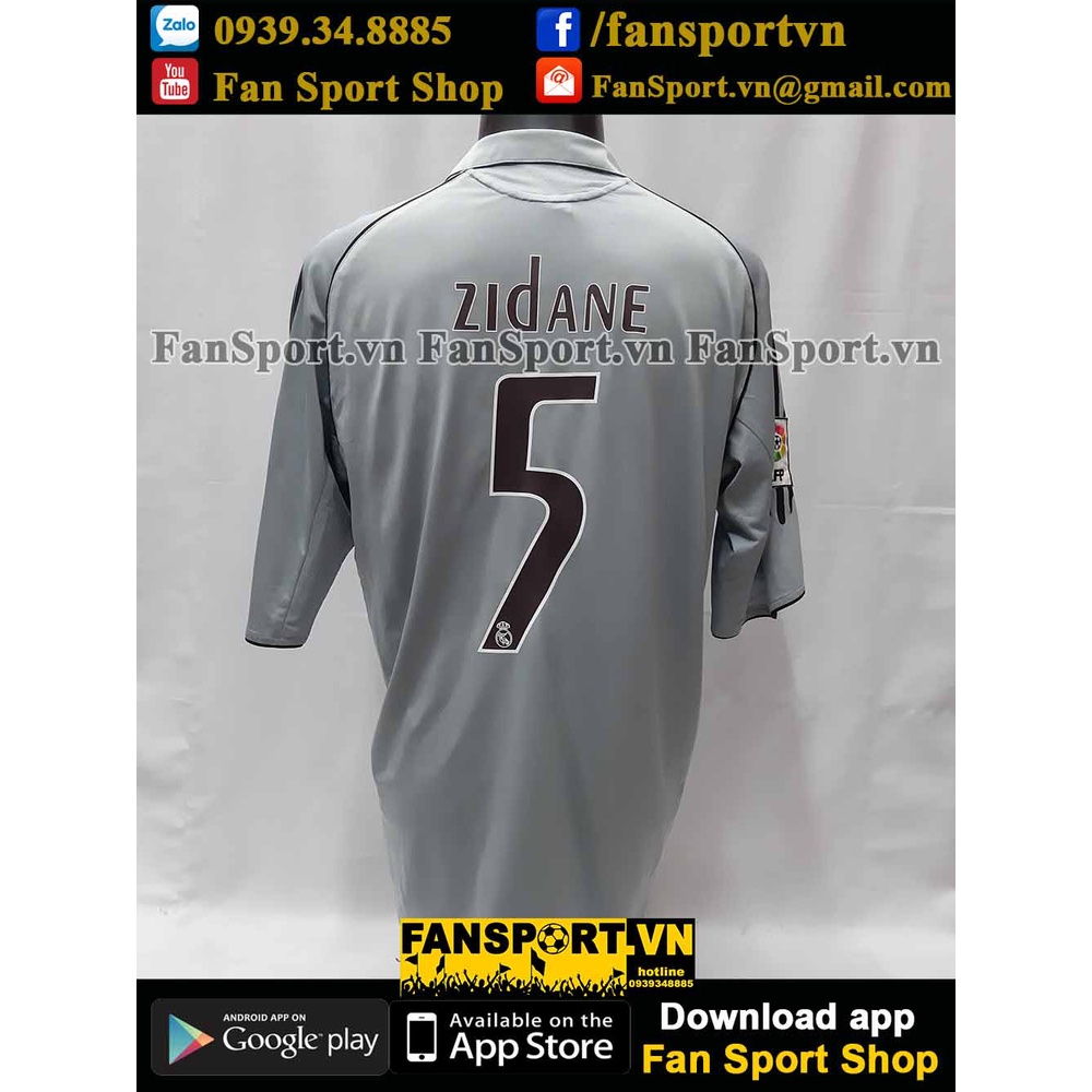 Áo đấu Zidane #5 Real Madrid 2005-2006 third shirt jersey grey cầu thủ bóng đá