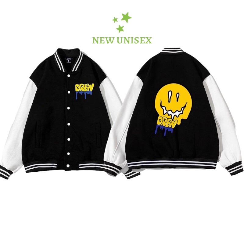 Áo Khoác Bomber Unisex Chất Kaki Cao Cấp in Hình Mặt Cười Phối Màu Trẻ Trung Form Rộng Mặc Thoải Mái [New Unisex]