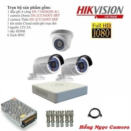 Trọn bộ 3 camera giám sát Hikvision TVI 2 Megapixel DS-2CE56D0T-IRP Full HD