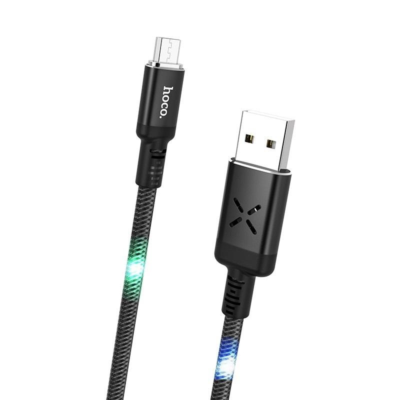 Cáp sạc và truyền dữ liệu Hoco U63 Spirit cổng microUSB Output 2,4A Max, QC3.0, dài 1.2M, có đèn Led nhấp nháy