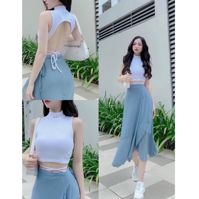 Áo Croptop Cổ Lửng Ôm Body Hở Lưng Phối Dây Đan Eo Cuốn Hút Tôn Dáng A90- 338 -2M