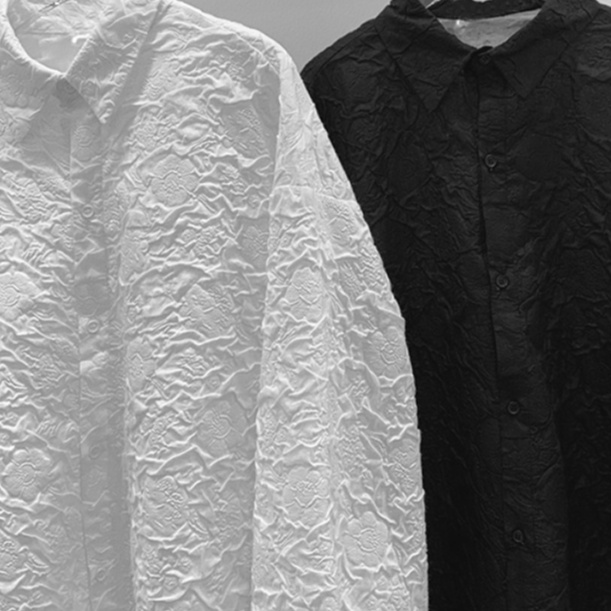 Áo Sơ Mi Tay Ngắn Cổ Đứng Dáng Rộng Họa Tiết Dập Nổi Thời Trang Cho Nam