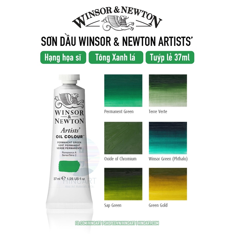 Tông xanh lá màu sơn dầu hạng họa sĩ Winsor &amp; Newton - tuýp 37ml