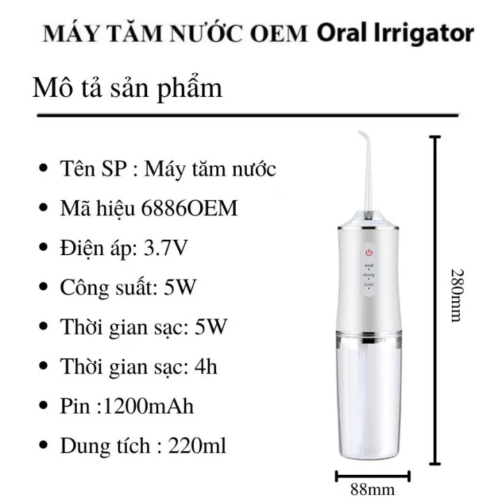 Tăm Nước Oral Irrigator Cầm Ta Máy Vệ Sinh Răng Miệng Sạc Pin Chống Nước Máy Tăm Nước 4 Đầu Chuyên Dụng Làm Sạch Sâu