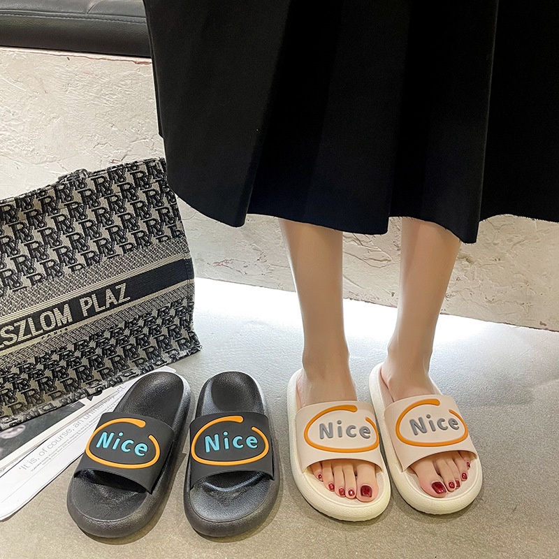 Dép Ulzzang đế bánh mì quai ngang hình NICE đế cao 3cm A107 Warm&Cute
