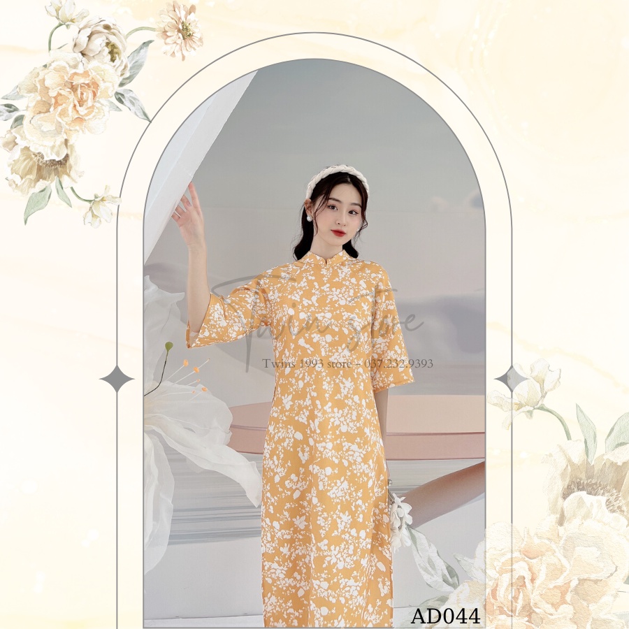Áo dài nữ dáng suông kèm quần TWINS STORE chất lien, in hoa xinh xắn - AD044