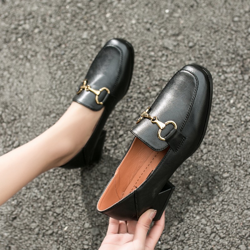 D350- giày tây nữ , giày lười nữ gót vuông phong cách Hàn Quốc