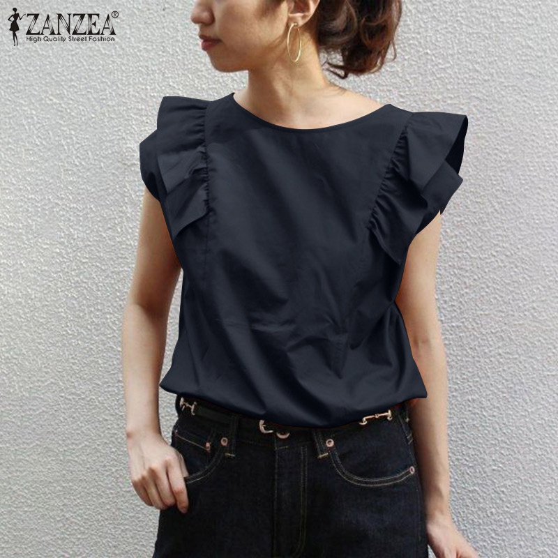 Áo không tay Zanzea cổ tròn màu trơn thời trang Hàn Quốc thịnh hành cho nữ