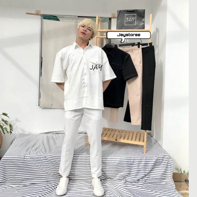 Sơmi Viền Chỉ màu ĐEN/TRẮNG ❤️/Nam nữ Unisex/FREESHIP 99K ❤️