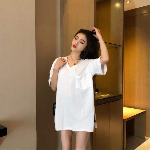 Áo Thun Nữ - Áo thun cổ tim xẻ tà lụa giấy LE16 | BigBuy360 - bigbuy360.vn