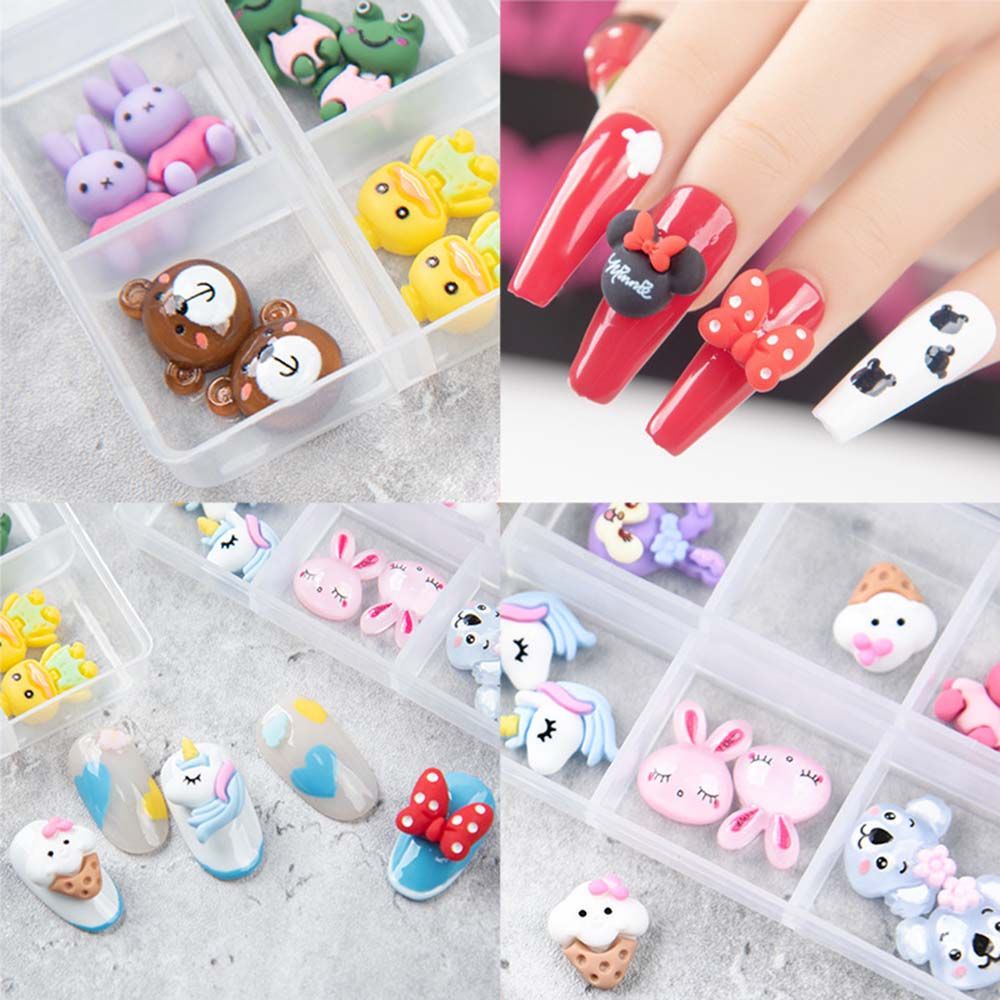 [Hàng mới về] Hộp phụ kiện tự trang trí móng tay hình động vật hoạt hình 3D