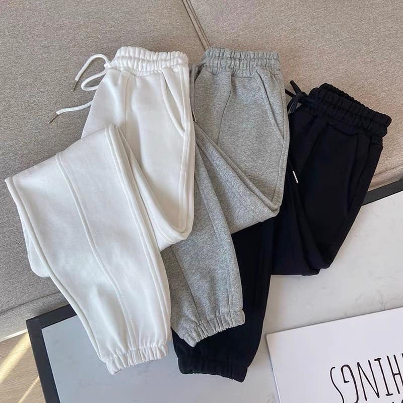 Quần Jogger Cạp chun bo gấu DÁNG BOM Có gân - Chất nỉ da cá co gãn nhẹ, mềm mịn