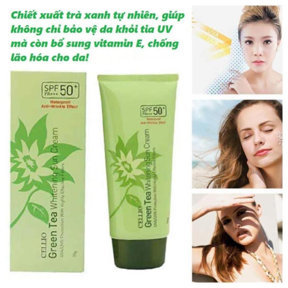 Kem chống nắng trà xanh Cellio Green Tea Whitening Sun Cream SPF 50+