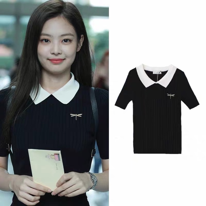 Áo len dệt kim cổ polo giống Jennie BLACKPINK
