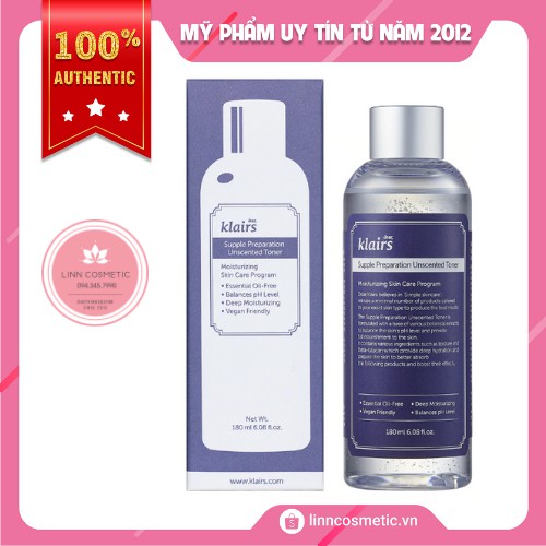 Toner Không mùi Klairs Supple Preparation Unscented Toner 180ml