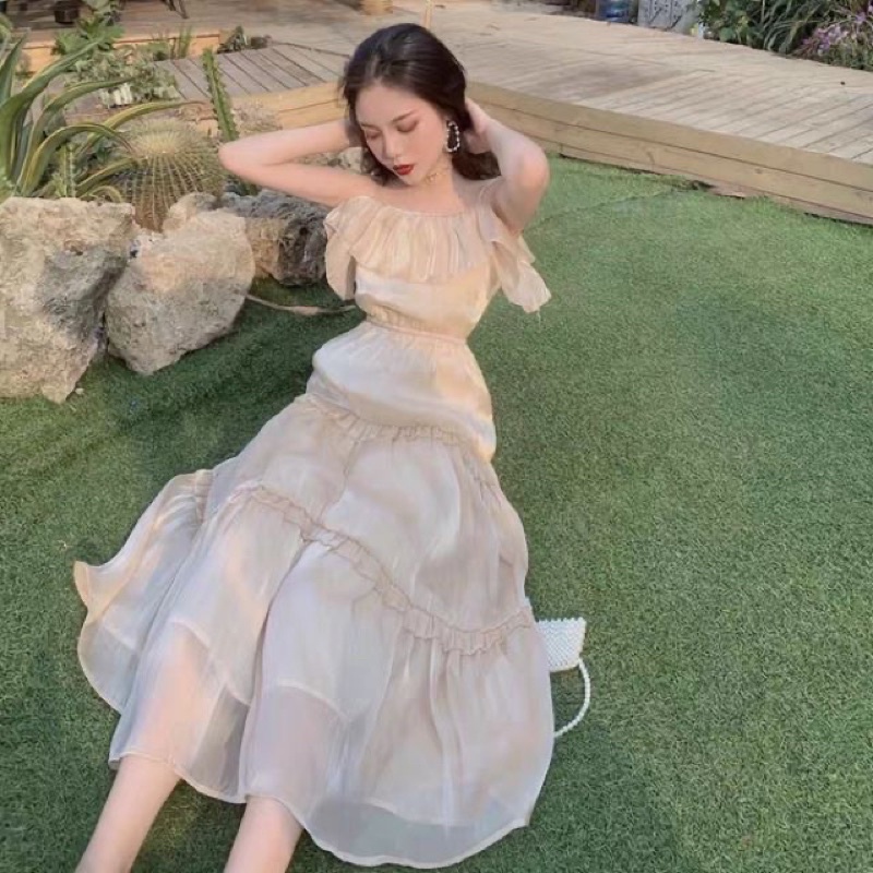 Đầm công chúa dài xoè phối bèo óng ánh ulzzang