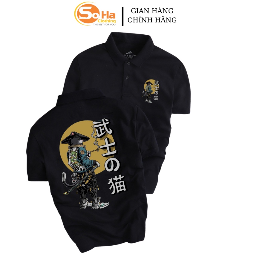 Áo Thun Nam, Áo Polo Nam Có Cổ Vải Cá Sấu Cotton Cao Cấp.Chất Lượng , Mèo Samurai, SoHa Clothing