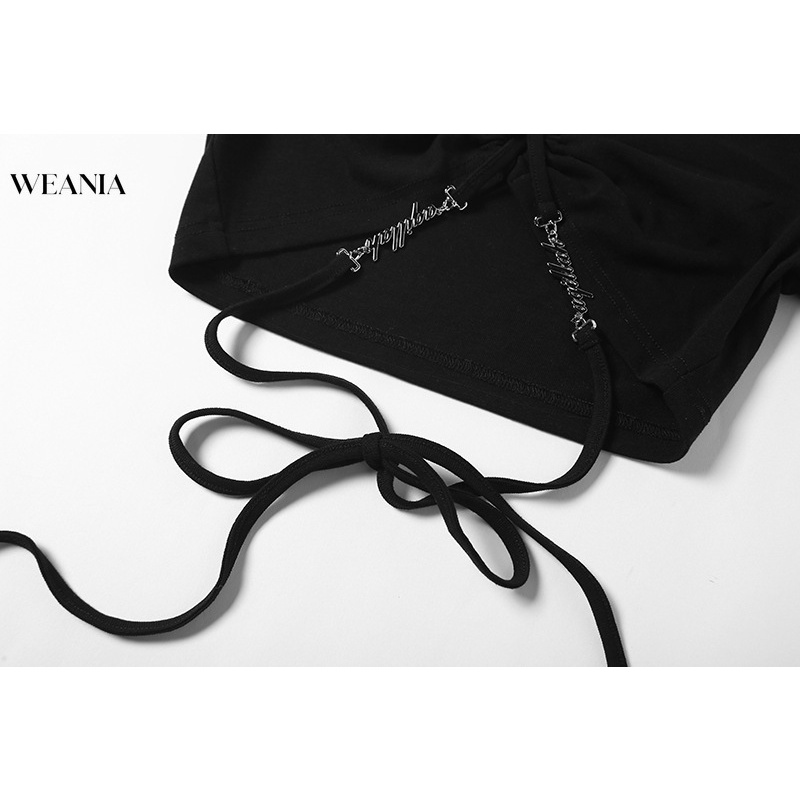 Áo Thun Crop Top Cổ Chữ V Phối Dây Cột Thời Trang Mùa Hè Cá Tính