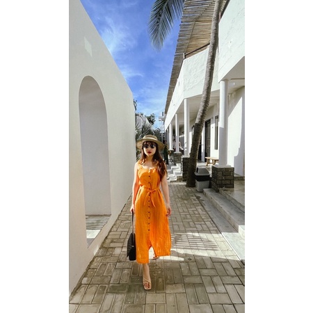 VÁY HAI DÂY DÁNG DÀI MÀU CAM ĐẸP - ROSIE LINEN