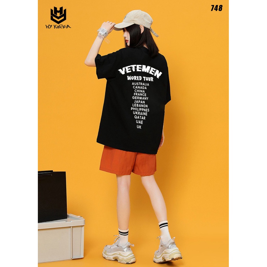 Áo phông form rộng tay lỡ HY KOREA nam nữ cotton 75% chữ VETEMEN 748