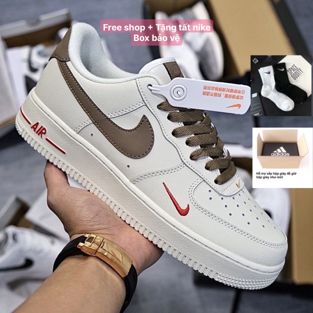 Giày Nike_Air Force 1 Vệt Nâu, AF1 Nâu Đế Air Da Nhăn Chuẩn S.Cấp Full Size Nam Nữ