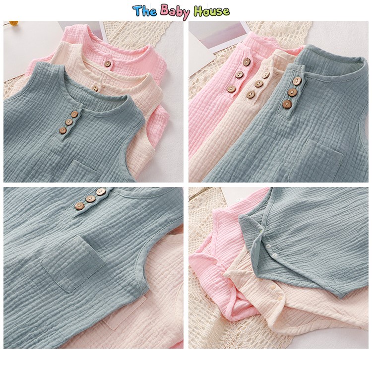 Bộ Áo Liền Thân Cho Bé  𝐅𝐑𝐄𝐄𝐒𝐇𝐈𝐏 Bodysuit Vải Xô Muslin Thoáng Mái Thoải Mái Dễ Thương Cho Bé Trai Bé Gái