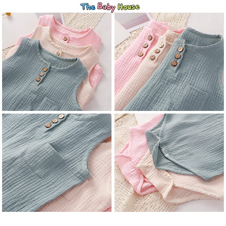 Bộ Áo Liền Thân Cho Bé 💛 𝐅𝐑𝐄𝐄𝐒𝐇𝐈𝐏💛 Bodysuit Vải Xô Muslin Thoáng Mái Thoải Mái Dễ Thương Cho Bé Trai Bé Gái