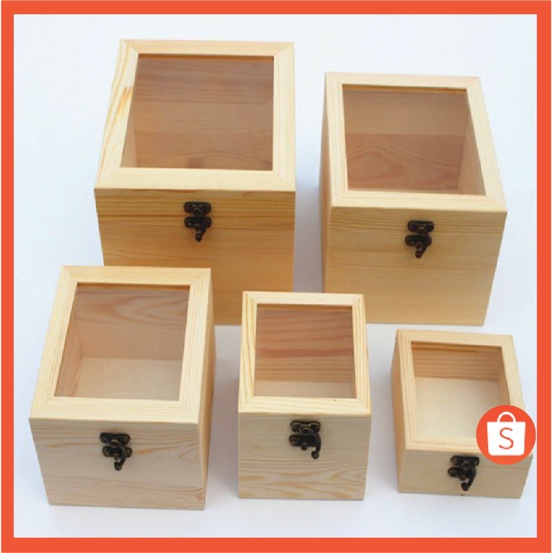 Hộp gỗ vuông nắp kính nhiều size 8.5cm,12cm,15cm,18cm,20cm, Hộp đựng quà, hộp đựng hoa khô,hộp đựng trang sức | BigBuy360 - bigbuy360.vn