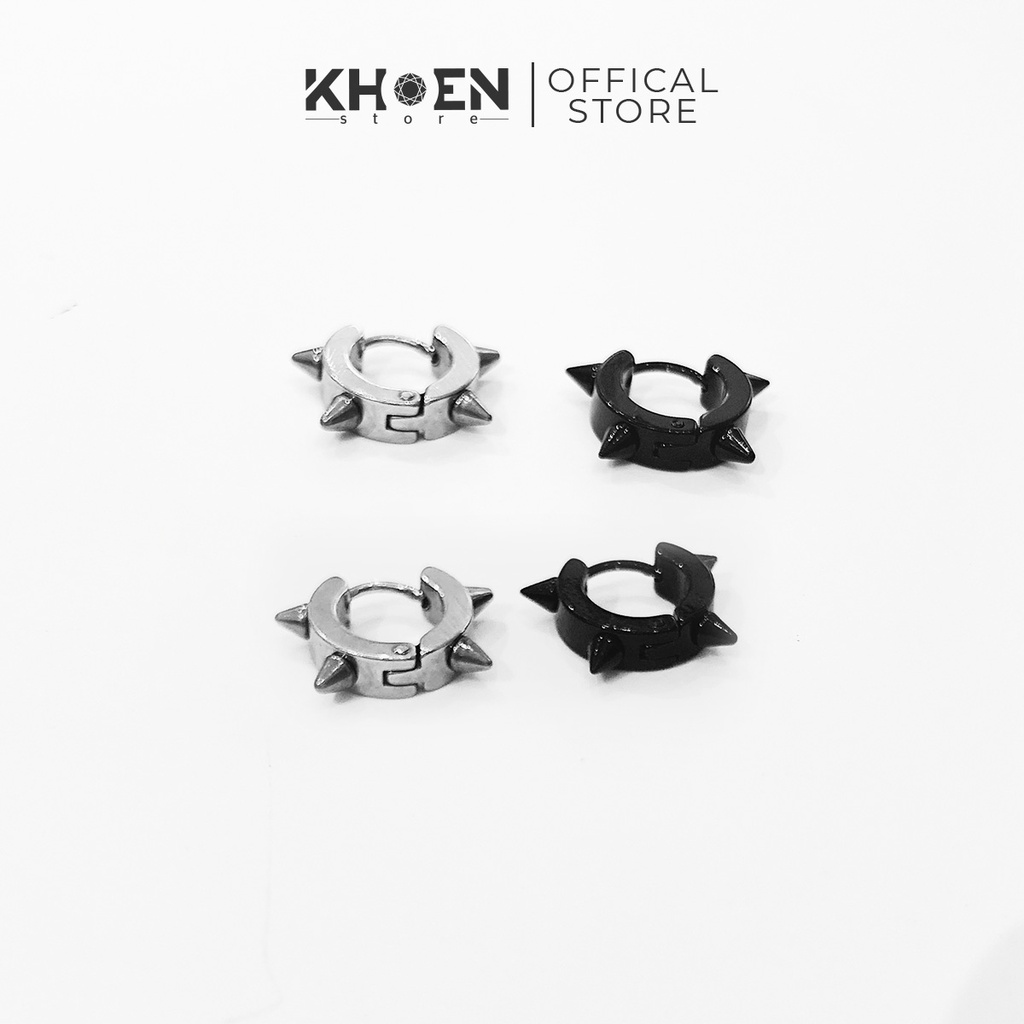 Khuyên tai nam nữ tròn gai bản dày 8mm thép không gỉ - Khoen Store