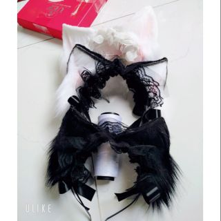 Tai mèo lolita form đẹp phối ren màu đen và trắng