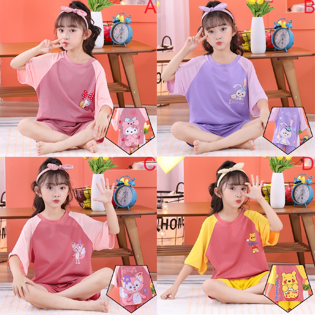 Bộ Đồ Ngủ Tay Ngắn Chất Cotton In Họa Tiết Dễ Thương Thời Trang Cho Bé Trai / Gái