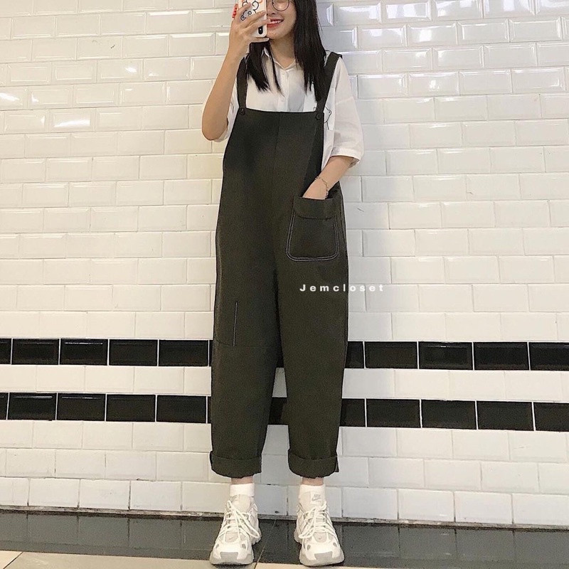 Quần Yếm Ống Rộng kaki chỉ nổi Thời Trang Hàn Quốc Dành Cho Nữ | BigBuy360 - bigbuy360.vn