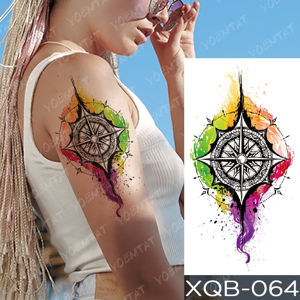 Hình Xăm Tạm Thời Chống Nước Hình La Bàn Mũi Tên Kỳ Lân Cây Hoa Lily Cho Nam Nữ