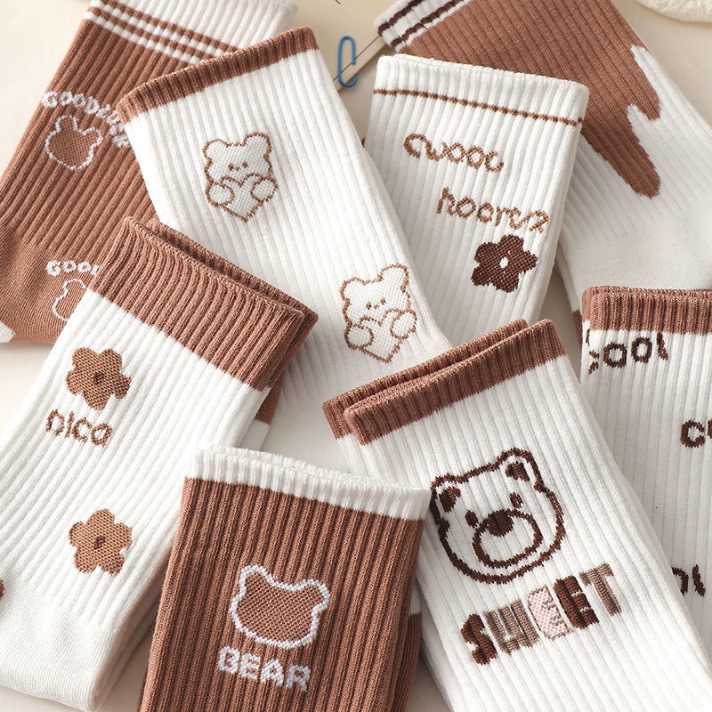 Vớ Kaki Họa Tiết Gấu Nâu Dễ Thương Phong Cách Nhật Bản