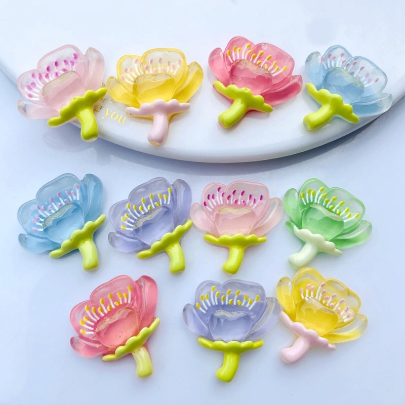 Set 10 Kẹp Tóc Bằng Nhựa Trong Suốt Hình Hoa Đào Diy