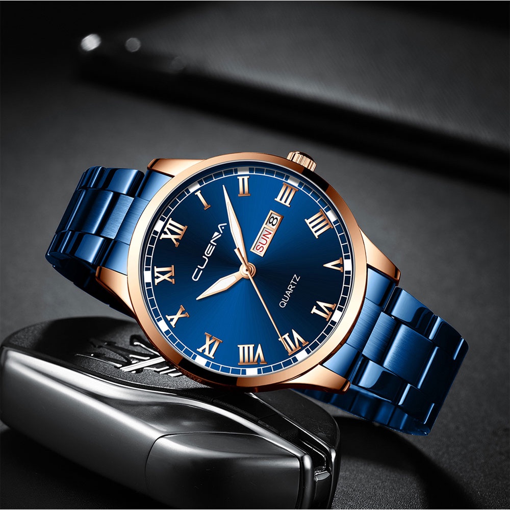 Đồng hồ CUENA 892S máy thạch anh dây thép không gỉ chống nước cho nam