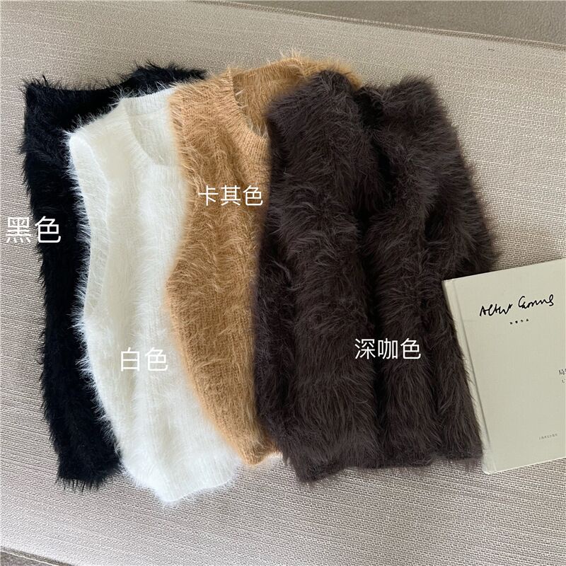 Áo dệt kim sát nách cổ tròn màu trơn đơn giản hợp thời trang