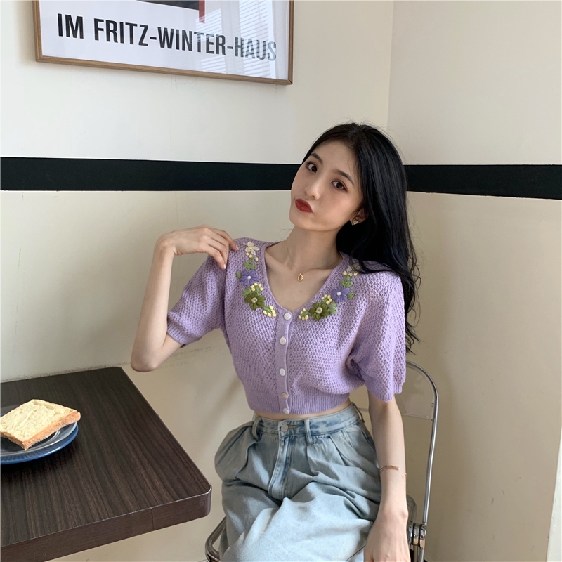 Áo Cardigan Dệt Kim Tay Ngắn Thiết Kế Đơn Giản Hợp Thời Trang | BigBuy360 - bigbuy360.vn