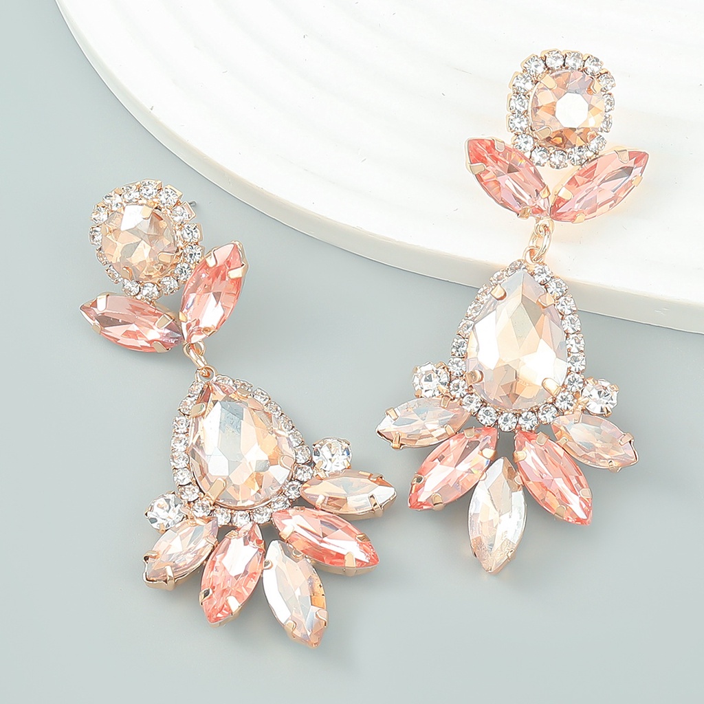 Khuyên tai Pinkdudu PD867 hợp kim dáng dài mặt kính đính đá nhiều màu sắc đơn giản thời trang cho nữ