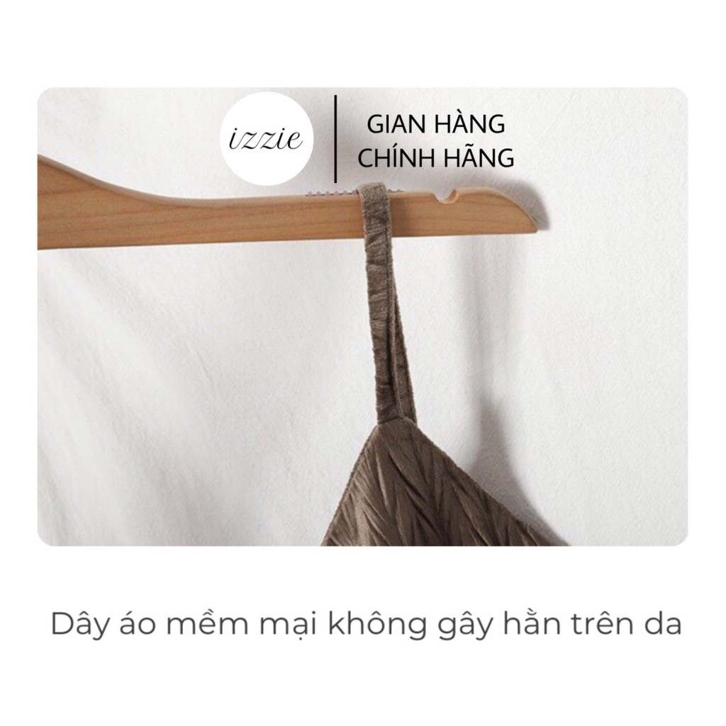 Váy đầm 2 dây Izzie cổ V nhung hàn mềm mịn V255, dáng chữ A, thoải mái, sang trọng, quyến rũ, form dưới 60kg | BigBuy360 - bigbuy360.vn