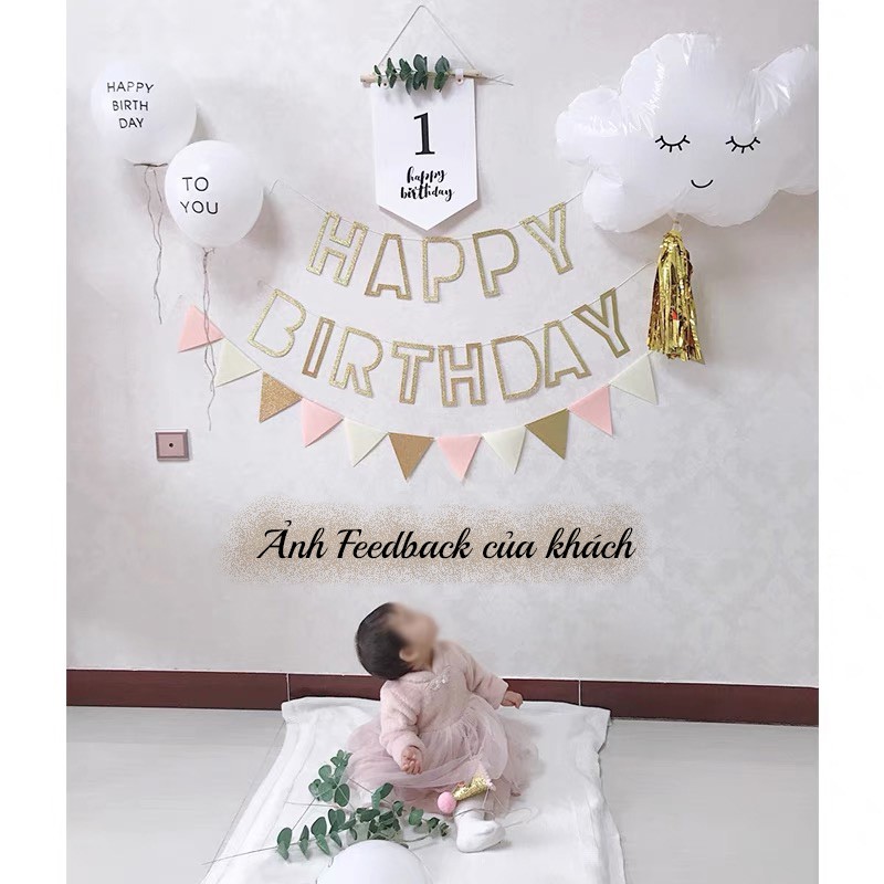 Dây Cờ Happy Birthday In Số Tuổi Tặng Kèm Lá Táo Phong Cách Hàn Quốc Chất Liệu Vải Canvas