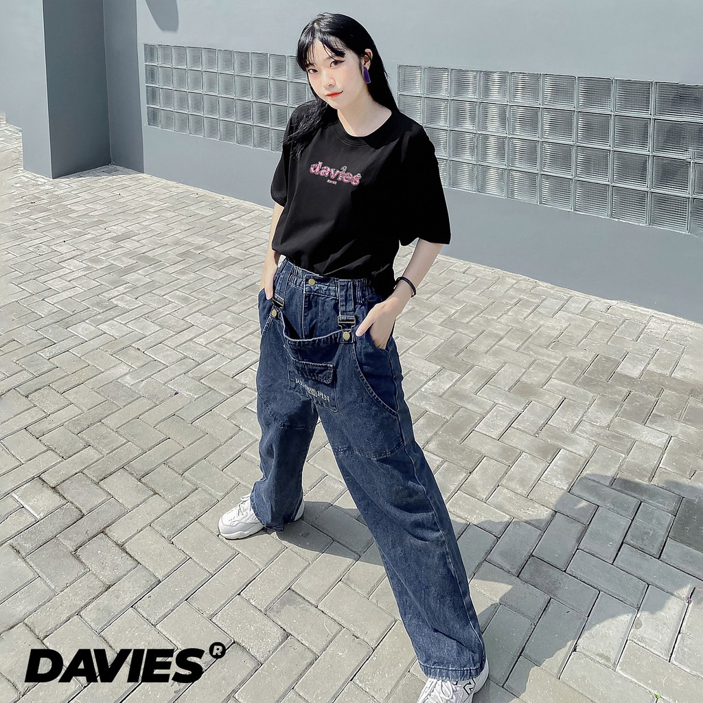 Áo thun nữ form rộng tay lỡ màu đen Davies - Black Monster Inside Tee