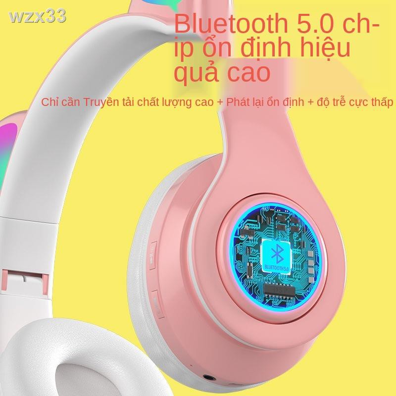 không dây hai bên tai mèo cool luminous nghe Bluetooth chơi game thể thao nặng bass điện thoại di động nói chung