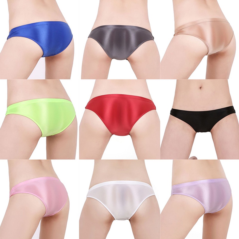 Quần Lót Lụa Bóng Lưng Thấp Màu Sắc Đơn Giản Thời Trang Cho Nữ