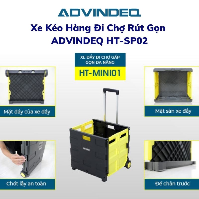 Xe kéo hàng đi chợ rút gọn ADVINDEQ HT-SP02 tải trọng lên tới 35kg công nghệ Đài Loan bảo hành chính hãng 12 tháng