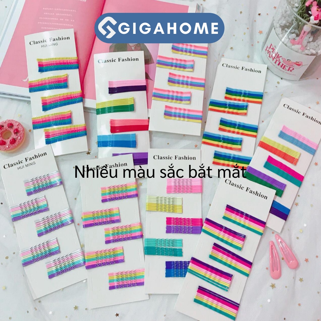 Vỉ 50 Kẹp Tóc Tăm Gợn Sóng Màu Cầu Vồng Đơn Giản, Thời Trang Cho Bạn Nữ GIGAHOME 6544