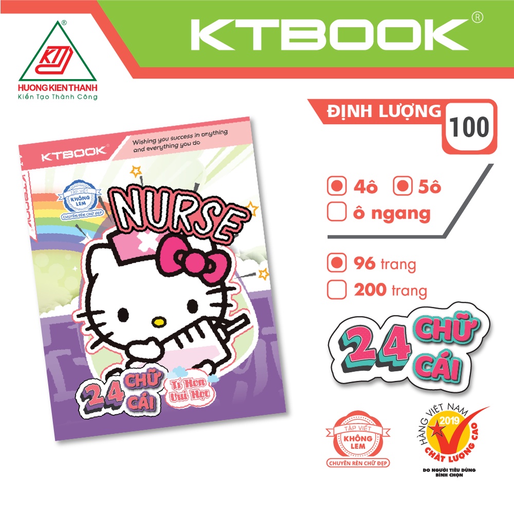 Gói 10 cuốn Tập Học Sinh Cao Cấp Chuyên Rèn Chữ Đẹp 24 Chữ Cái KTBOOK giấy trắng không lem ĐL 100 gsm - 96 trang