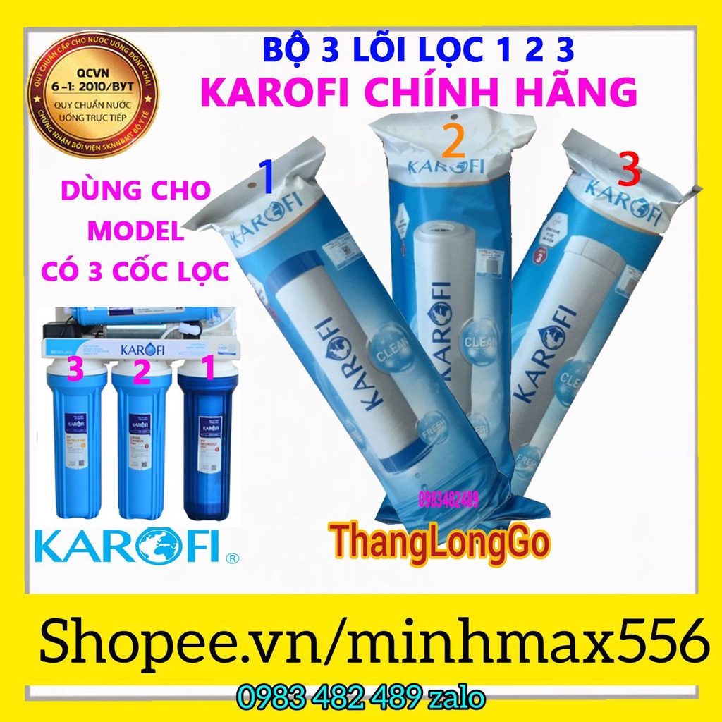 [GIÁ HỦY DIỆT] 02 - Hai Bộ Lõi Lọc KAROFI 1-2-3, Lắp Được Cho Tất Cả Các Loại Máy Lọc Nước RO