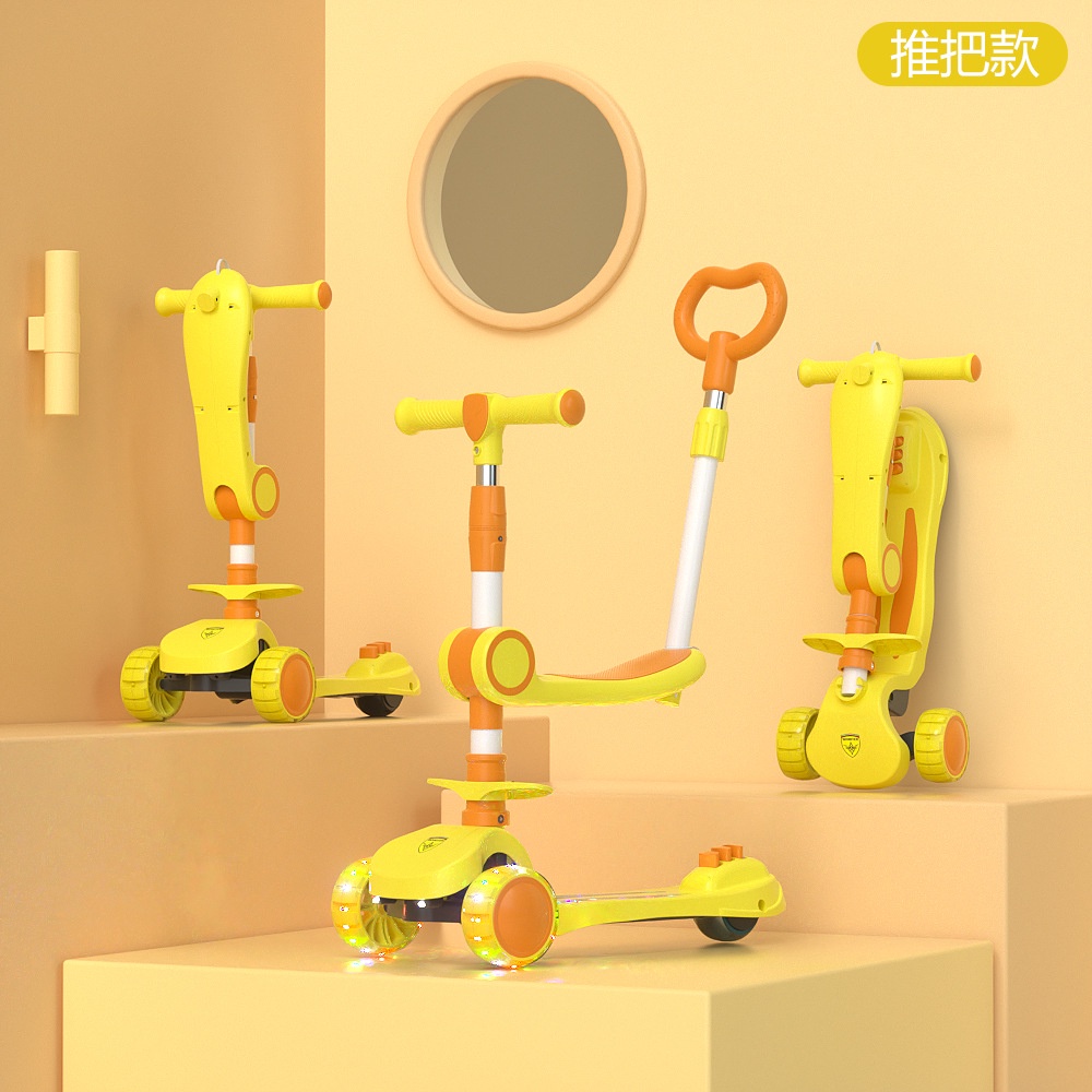 Xe Scooter cho bé , Xe trượt scooter 3 bánh phát sáng, cao cấp, gấp gọn có ghế ngồi cho bé