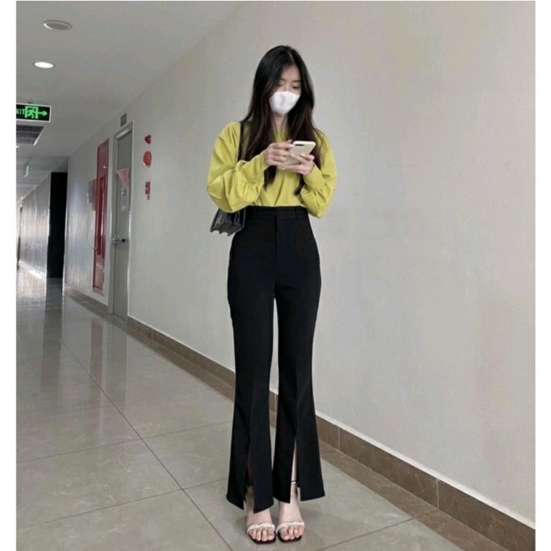 Quần Ống Loe Xẻ Gấu Trước Cạp Cao Tôn Dáng  Quần Tây Ống Loe Xẻ Lưng Cao Xẻ Tà Ống Vẩy Cá Công Sở Hẹn Hò